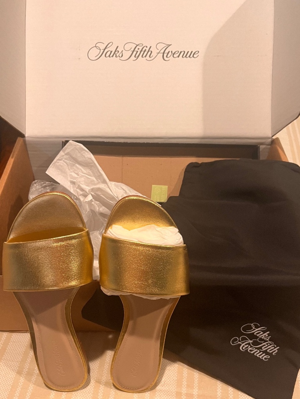 Saks Fifth Avenue Gold Sandals/Slides Size 7.5/38M